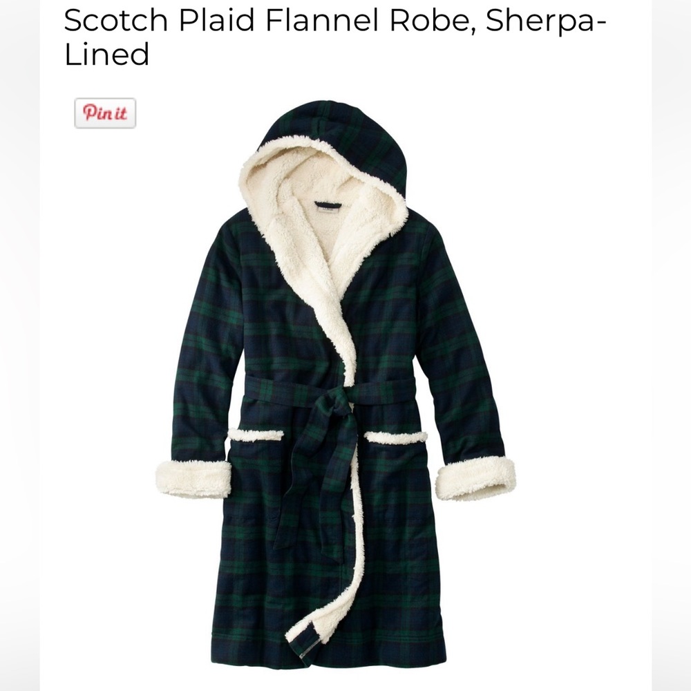 LL Bean Scotch Plaid Flannel Robe, Sherpa-Lined